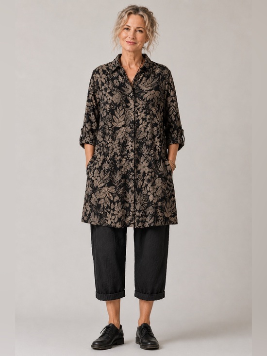 Gudrun Sjoden Tops - Gudrun Sjödén Floral Linen Lyocell Tunic Top Lagenlook Artsy Oversized M L